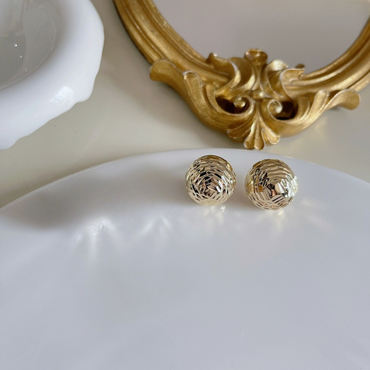 Textured Dome Ball Stud Earrings – Polished Gold Finish