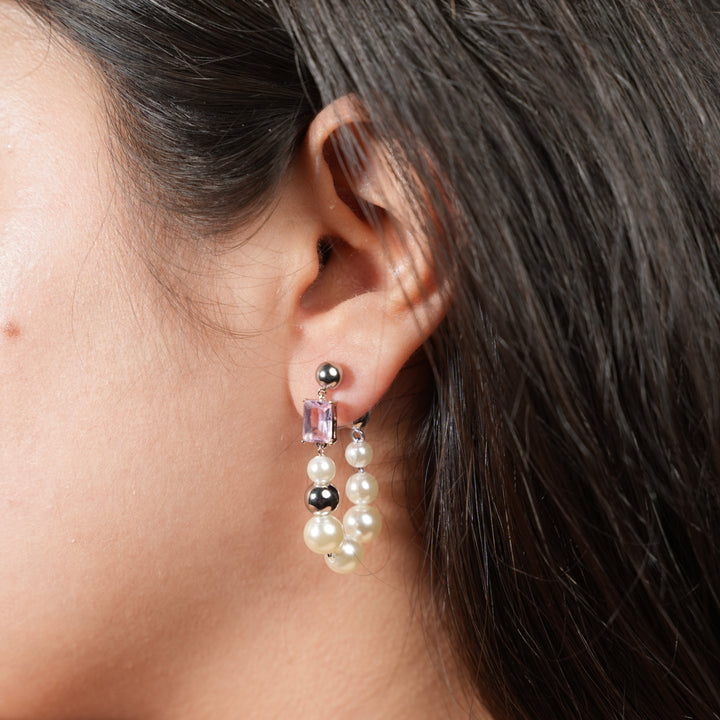 Luna Luxe Silver Pearl Bead Hoop Earrings