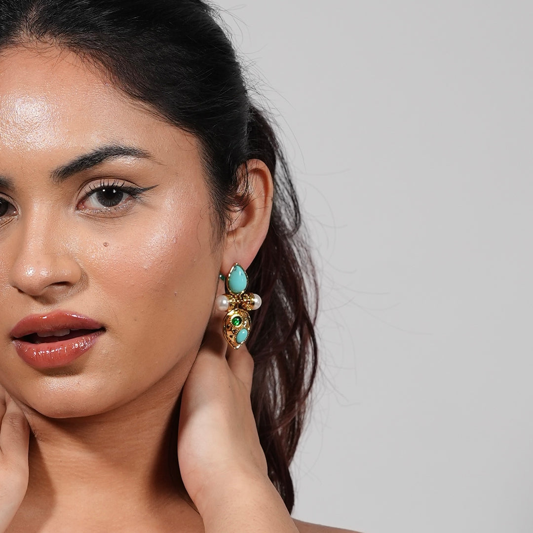 Baroque Turquoise & Pearl Statement Earrings
