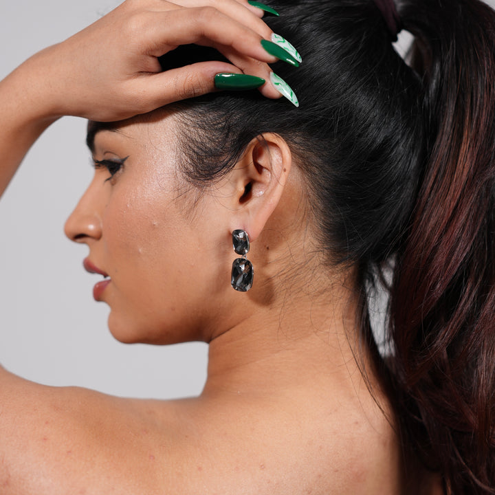 Double Cushion-Cut Drop Earrings – Twilight Amethyst & Smoky Graphite