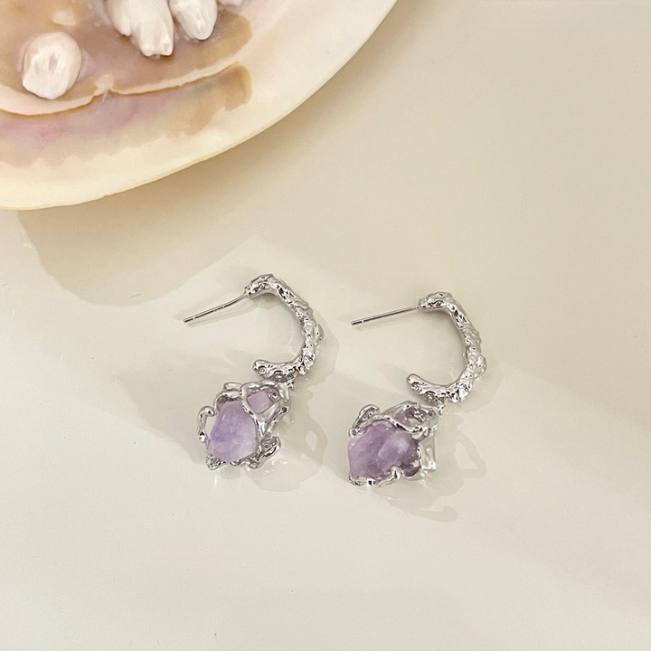Raw Amethyst Rosebud Earrings – Sterling Silver Statement Drops