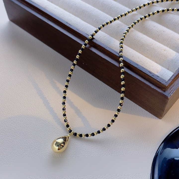 Teardrop Mangalsutra-Inspired Necklace – Minimalist Black Bead Chain
