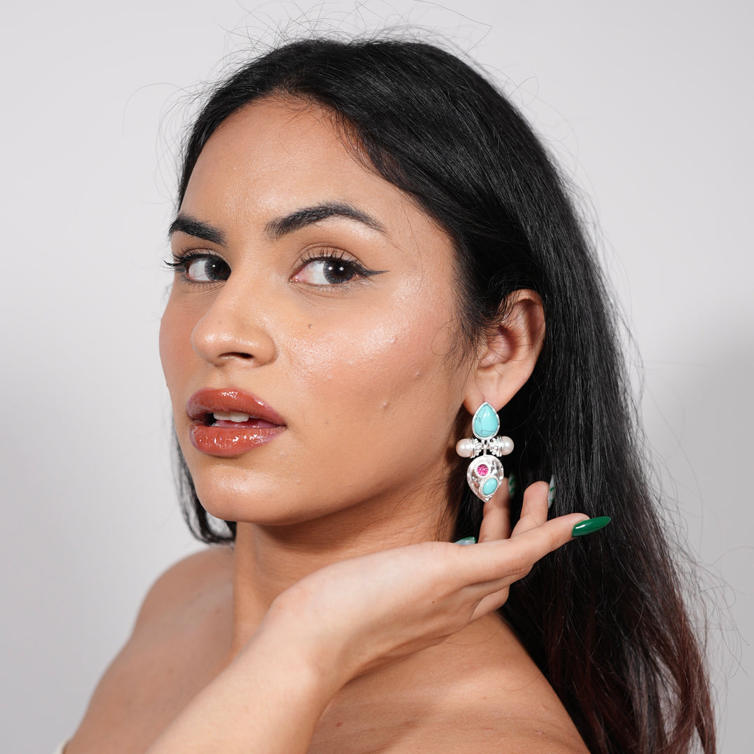 Baroque Turquoise & Pearl Statement Earrings