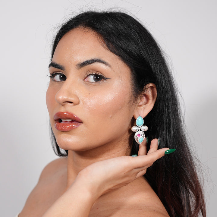 Baroque Turquoise & Pearl Statement Earrings