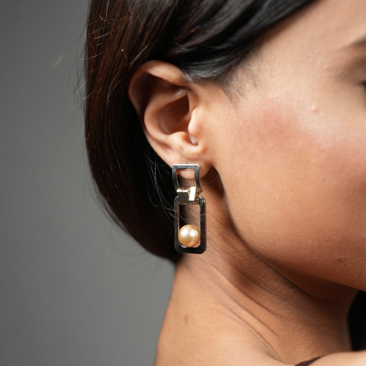 Urban Luxe Geometric Pearl Drop Earrings