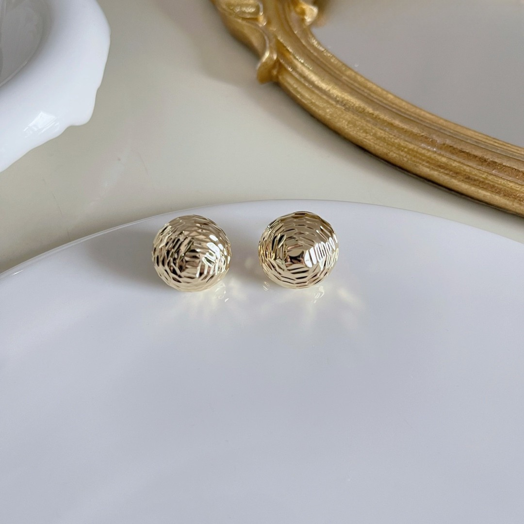 Textured Dome Ball Stud Earrings – Polished Gold Finish