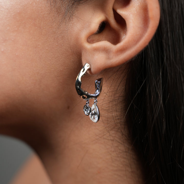 Twilight Bloom – Dual Crystal Drop Hoop Earrings