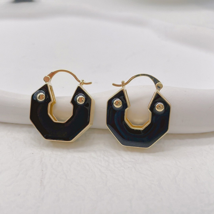 Black & Gold Octagon Hoop Earrings – Modern Geometric Statement
