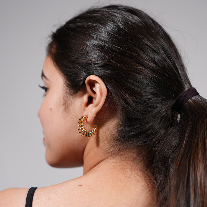 Ripple Dome Hoop Earrings – Bold Textured Hoops in Gold