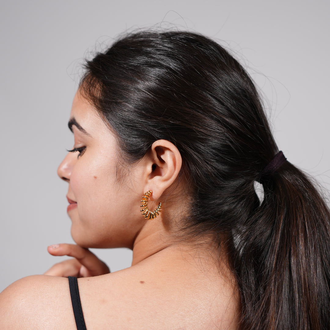 Ripple Dome Hoop Earrings – Bold Textured Hoops in Gold