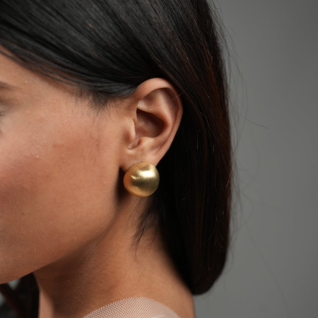 Satin Dome Clip-On Earrings – Brushed Silver & Champagne Gold