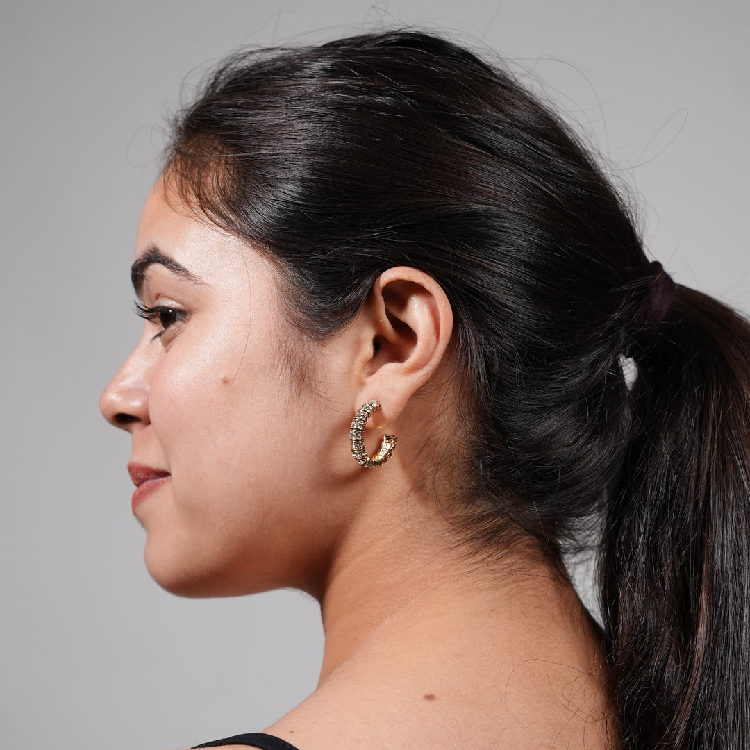 Silver Segment Hoop Earrings with Crystal Accents – Elegant Daily Wear