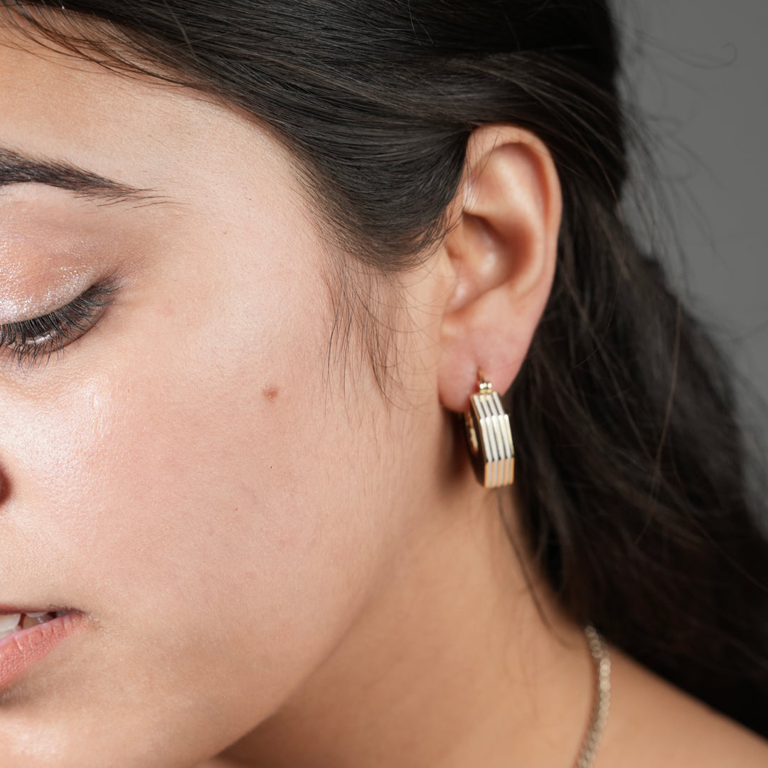 Black & Gold Octagon Hoop Earrings – Modern Geometric Statement