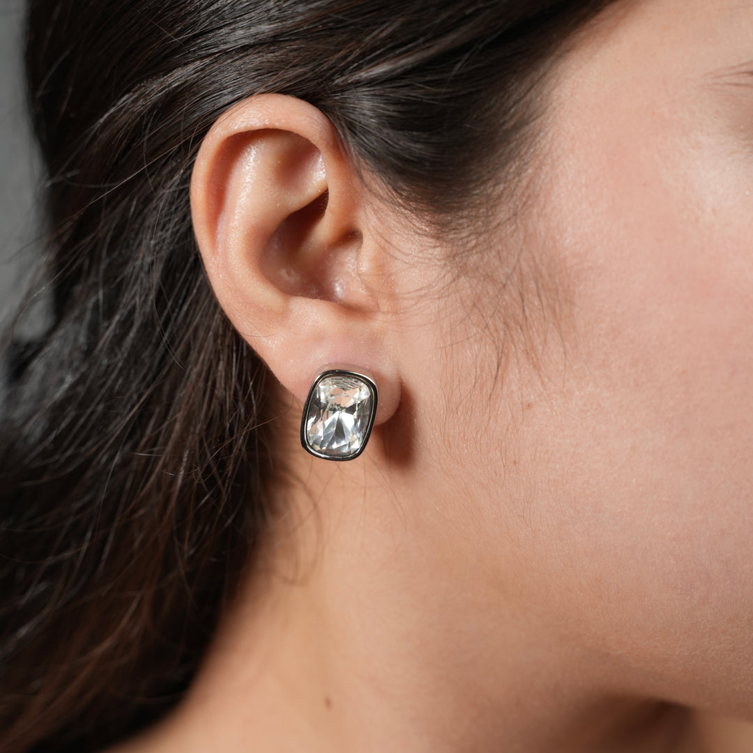 Cushion-Cut Crystal Stud Earrings