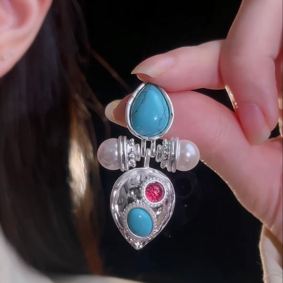 Baroque Turquoise & Pearl Statement Earrings