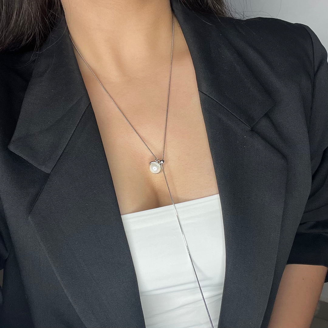 Elegant Pearl Drop Lariat Necklace – Adjustable Snake Chain (Gold & Silver)
