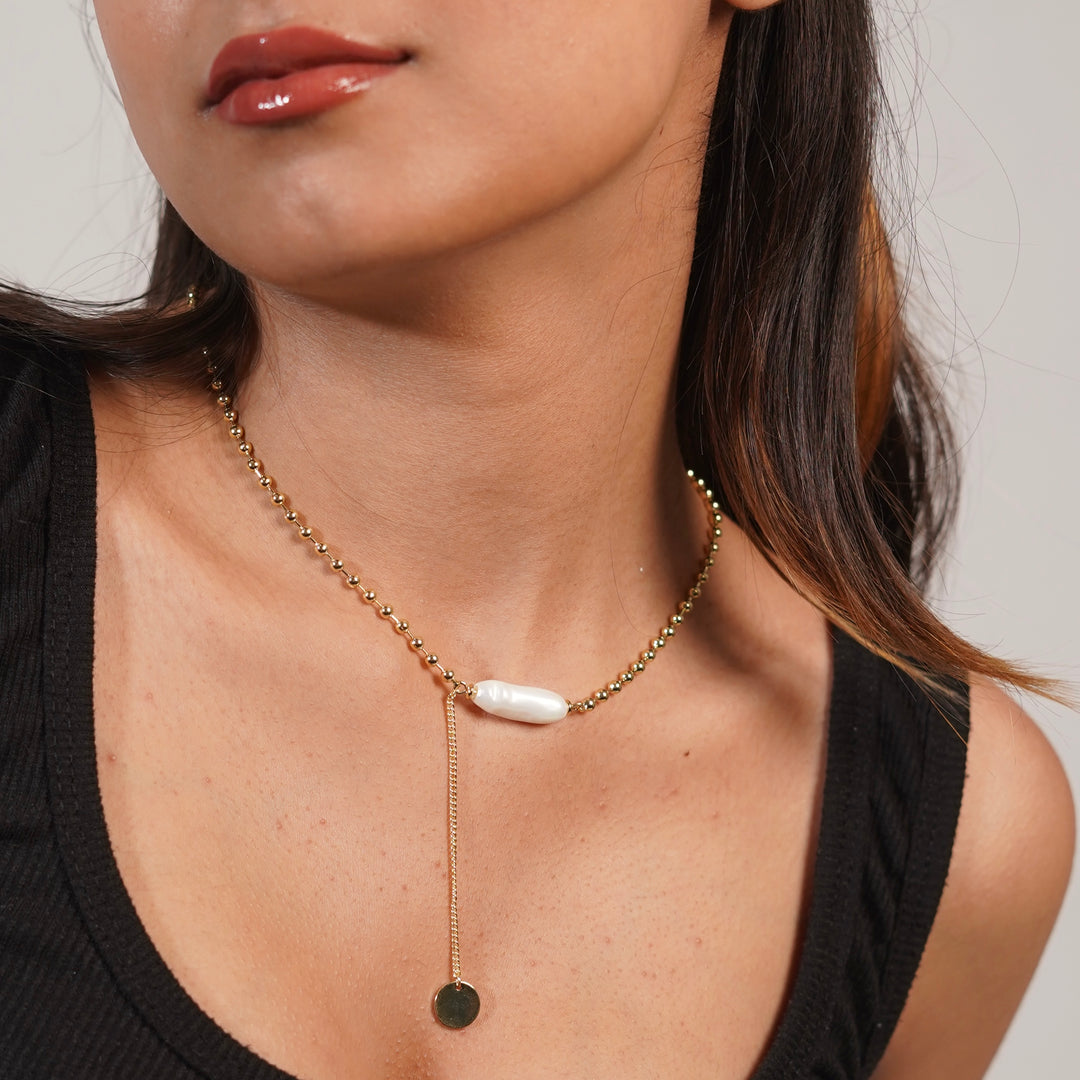 Luna Pearl Drop – Dual Tone Necklace