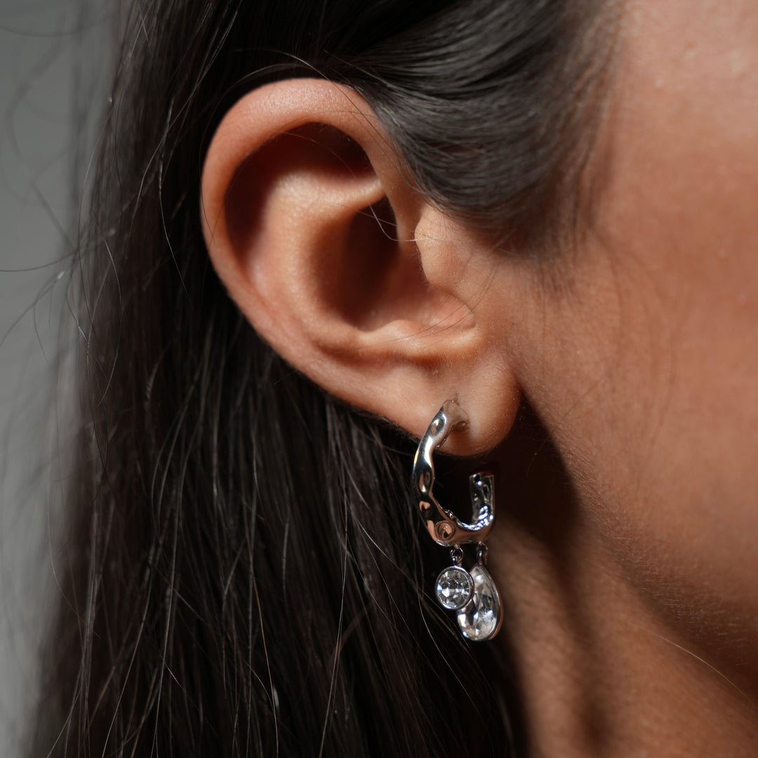 Twilight Bloom – Dual Crystal Drop Hoop Earrings