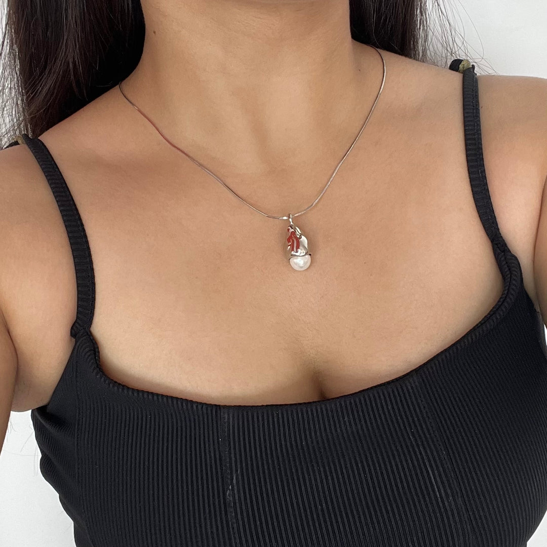 Molten Silver Pearl Pendant Necklace