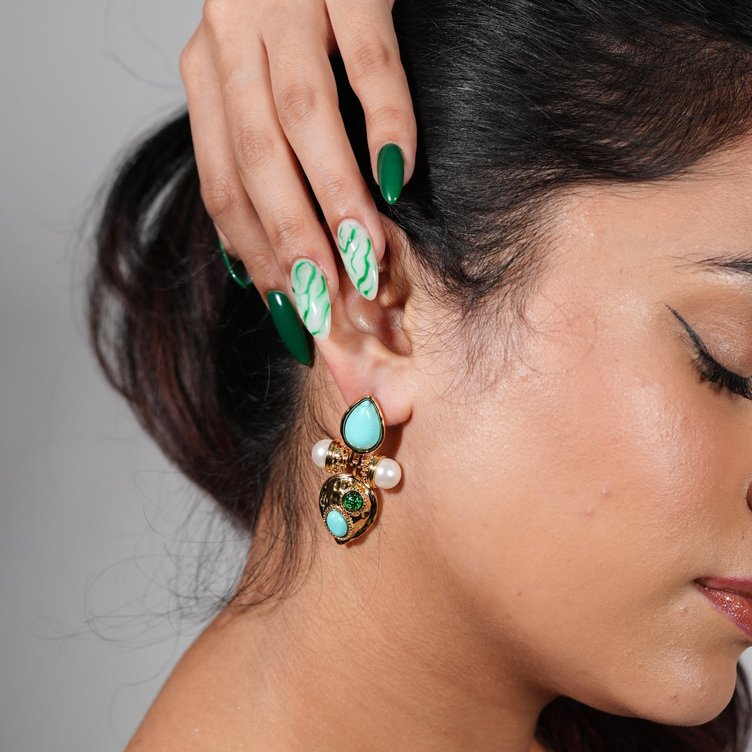 Baroque Turquoise & Pearl Statement Earrings