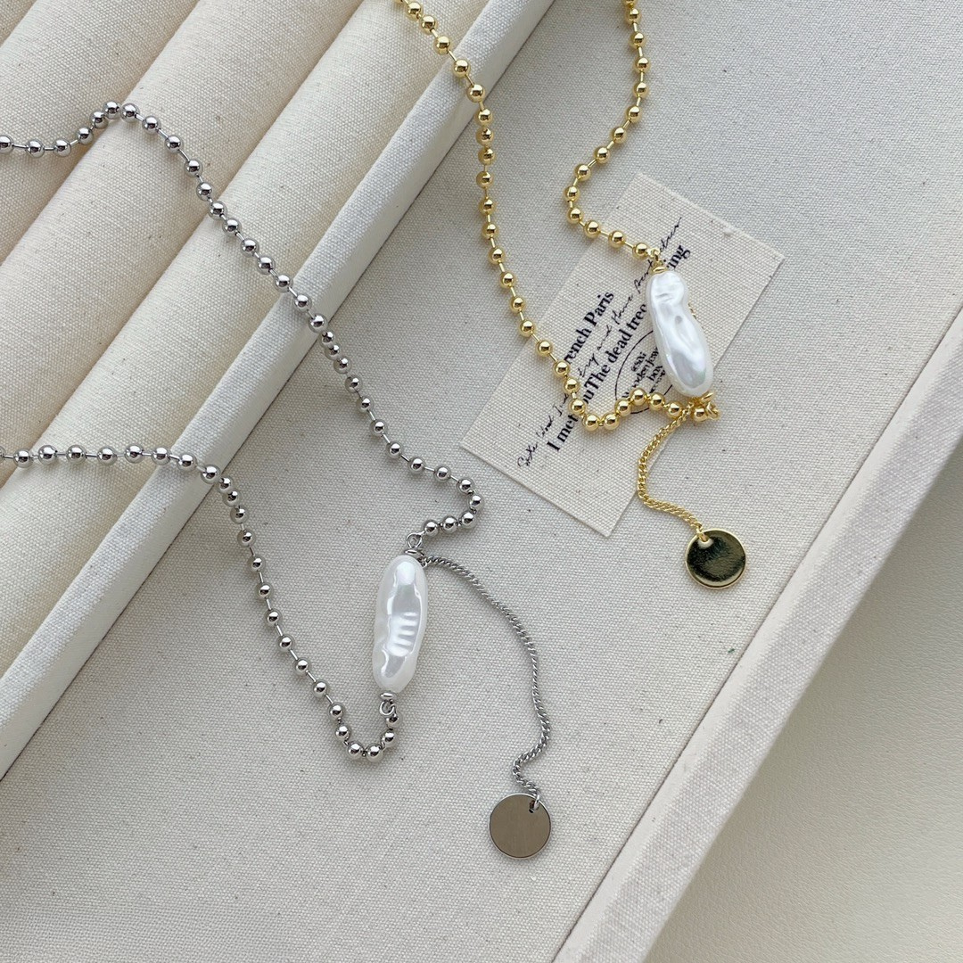 Luna Pearl Drop – Dual Tone Necklace