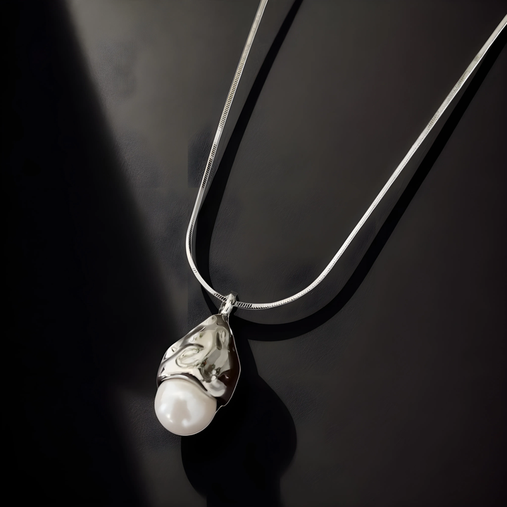 Molten Silver Pearl Pendant Necklace