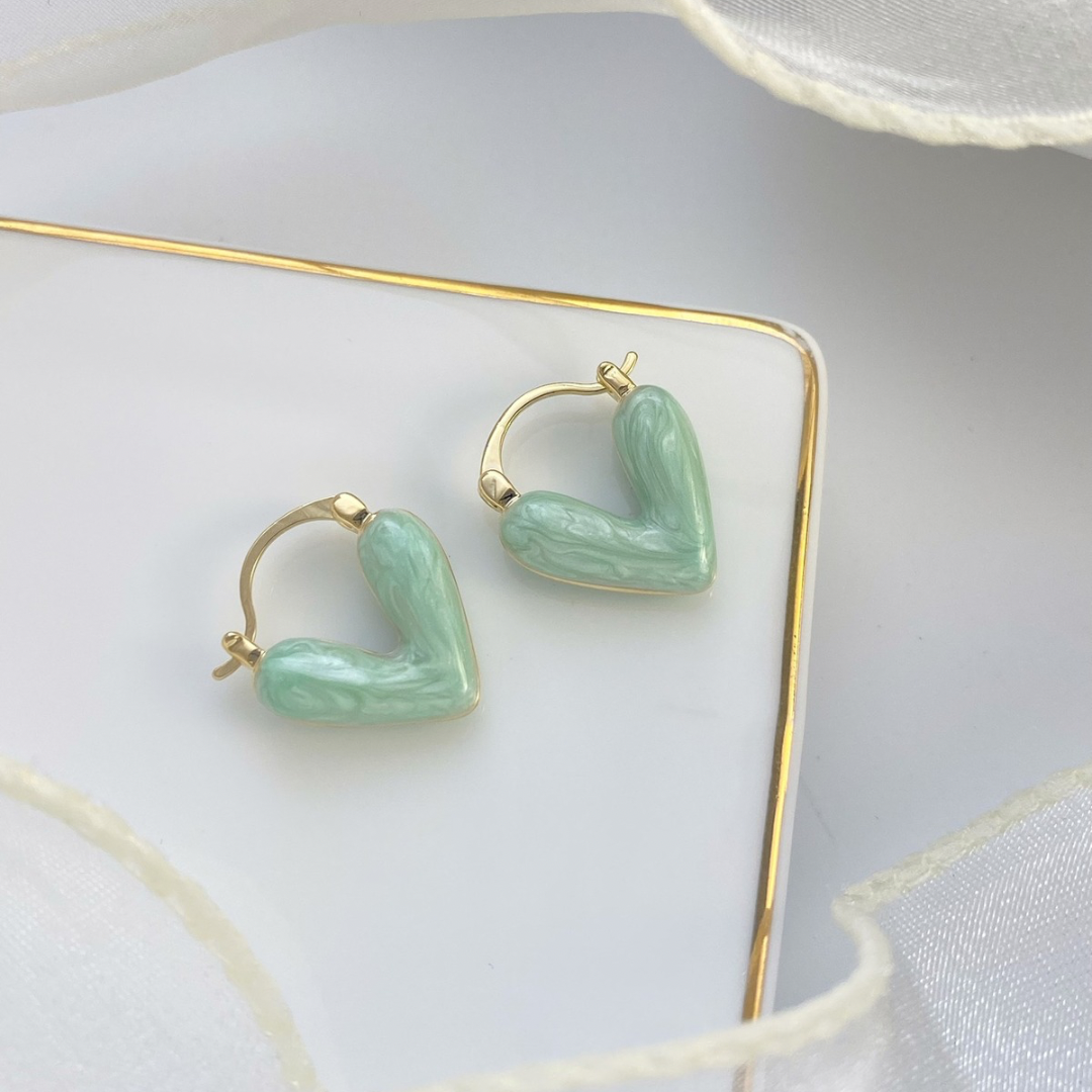 Glossy Pastel Enamel Heart Hoop Earrings