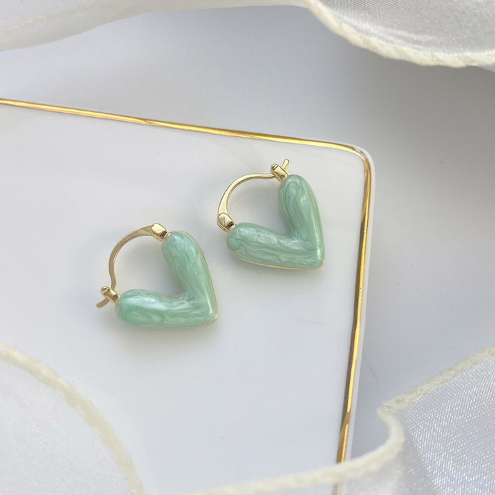 Glossy Pastel Enamel Heart Hoop Earrings