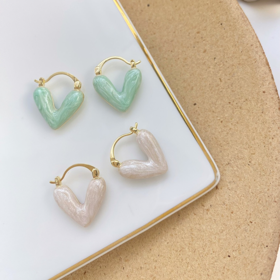 Glossy Pastel Enamel Heart Hoop Earrings