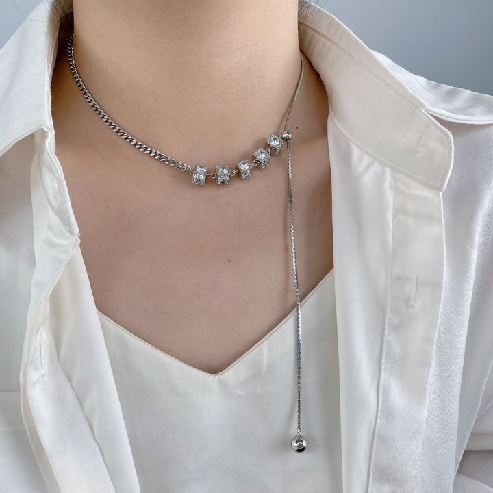 Radiance Lariat Necklace – Cubic Zirconia, Silver Finish