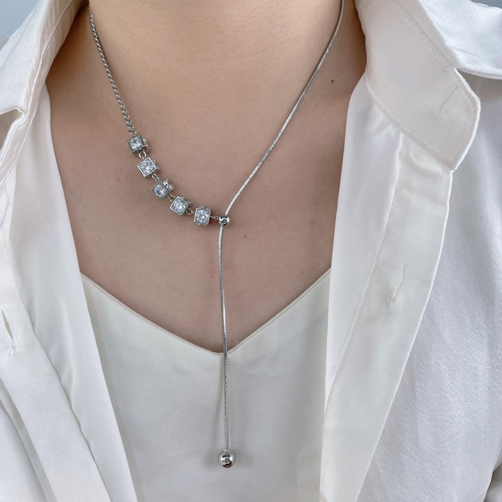Radiance Lariat Necklace – Cubic Zirconia, Silver Finish