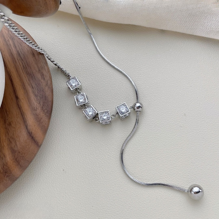 Radiance Lariat Necklace – Cubic Zirconia, Silver Finish