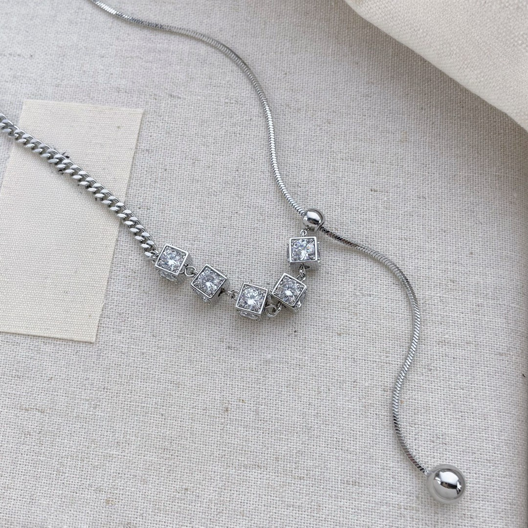 Radiance Lariat Necklace – Cubic Zirconia, Silver Finish