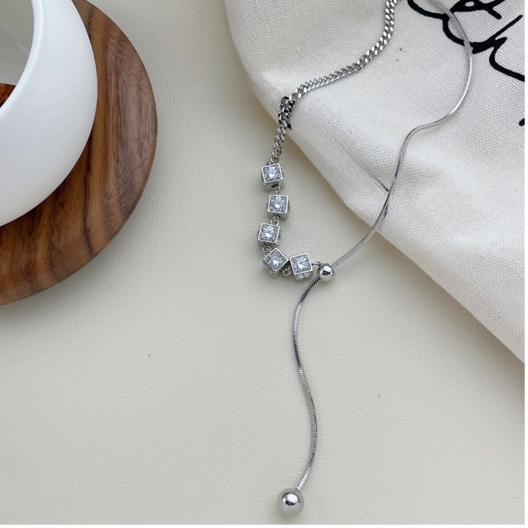 Radiance Lariat Necklace – Cubic Zirconia, Silver Finish