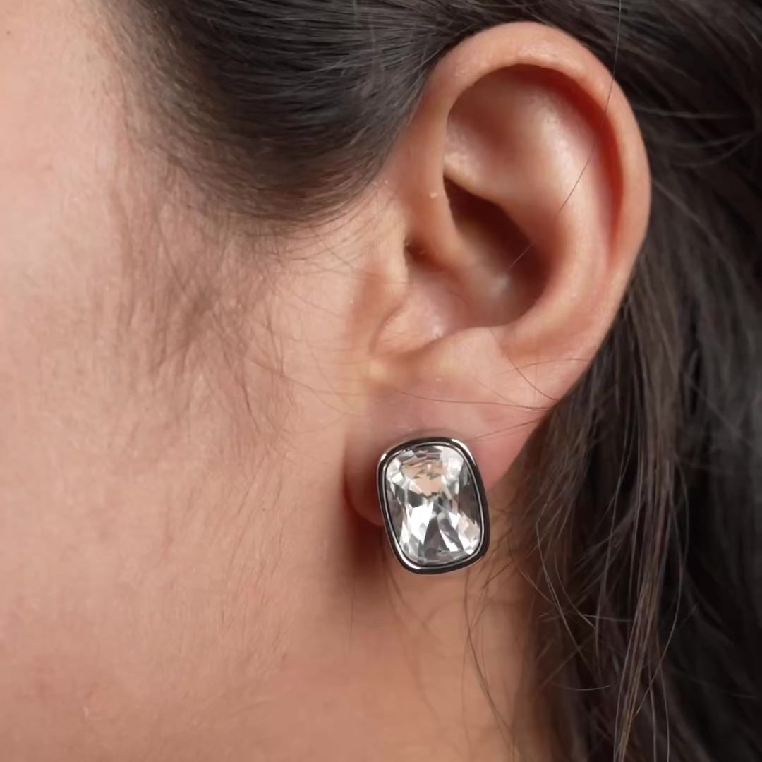 Cushion-Cut Crystal Stud Earrings