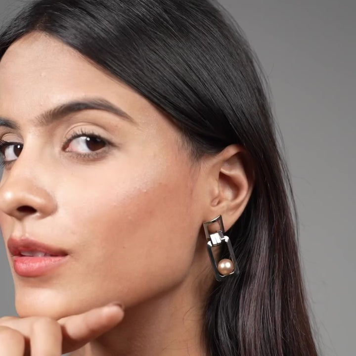 Urban Luxe Geometric Pearl Drop Earrings