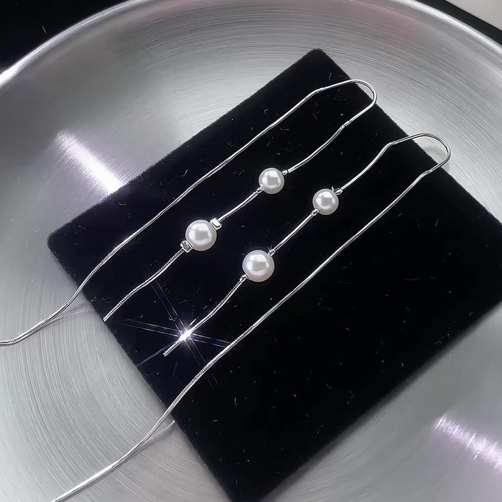 Linear Pearl Threader Earrings – Gold & Silver Drape Chain Design