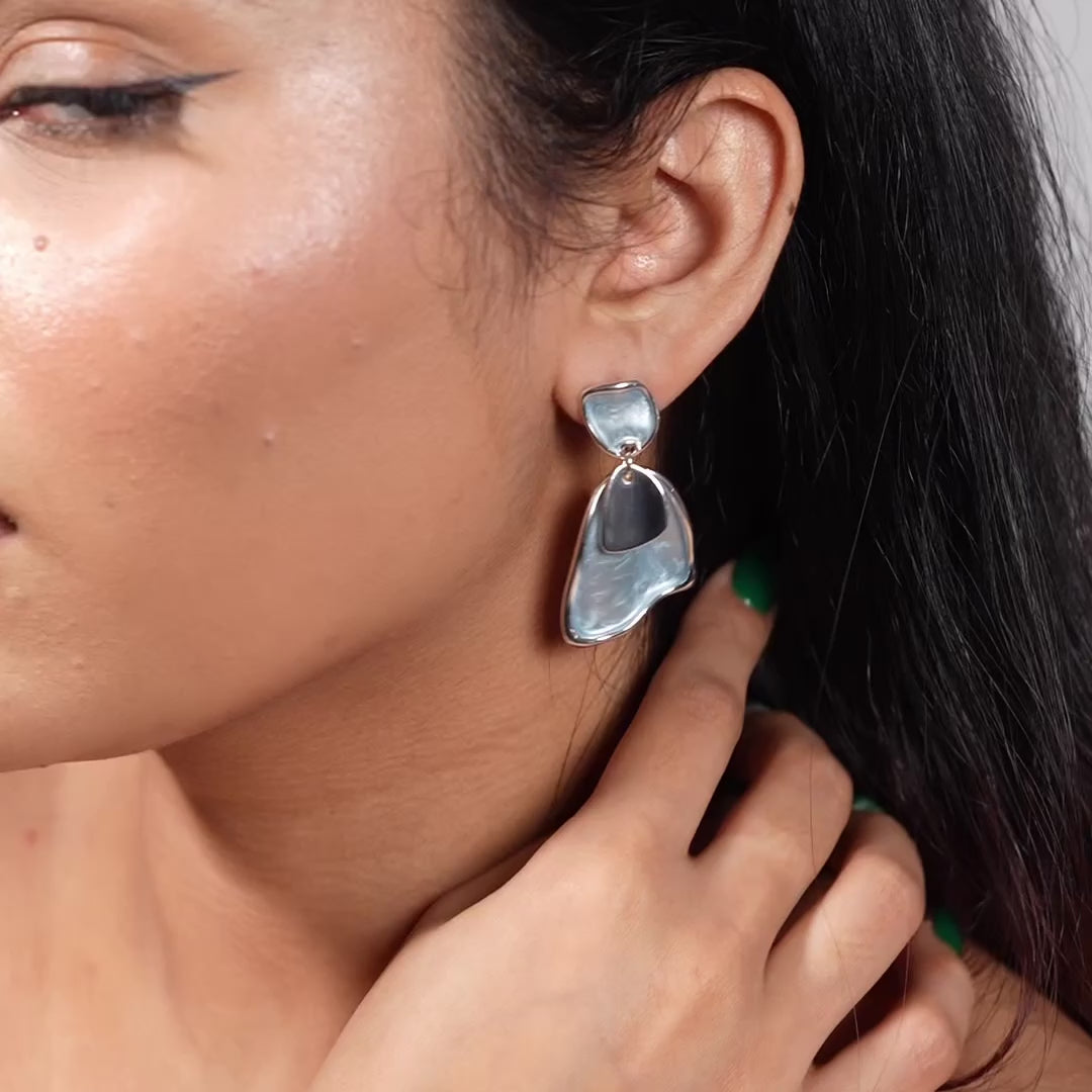 Sculpted Abstract Drop Earrings – Silver Fluid Form Statement Studs