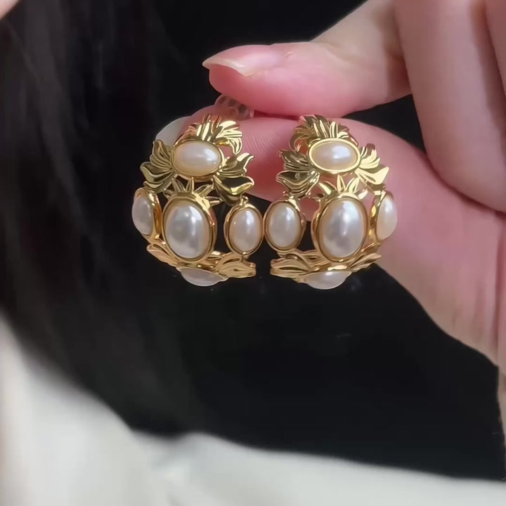 Vintage Dome Pearl Earrings – Gold Sculpted Regal Studs