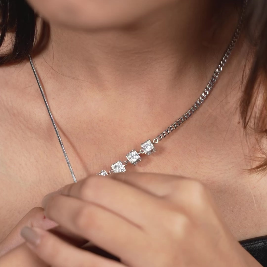 Radiance Lariat Necklace – Cubic Zirconia, Silver Finish