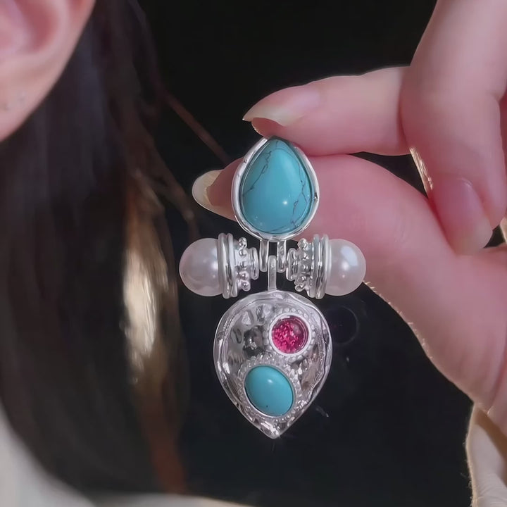 Baroque Turquoise & Pearl Statement Earrings