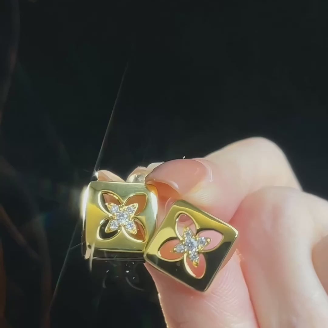 Gold Floral Cutout Square Stud Earrings