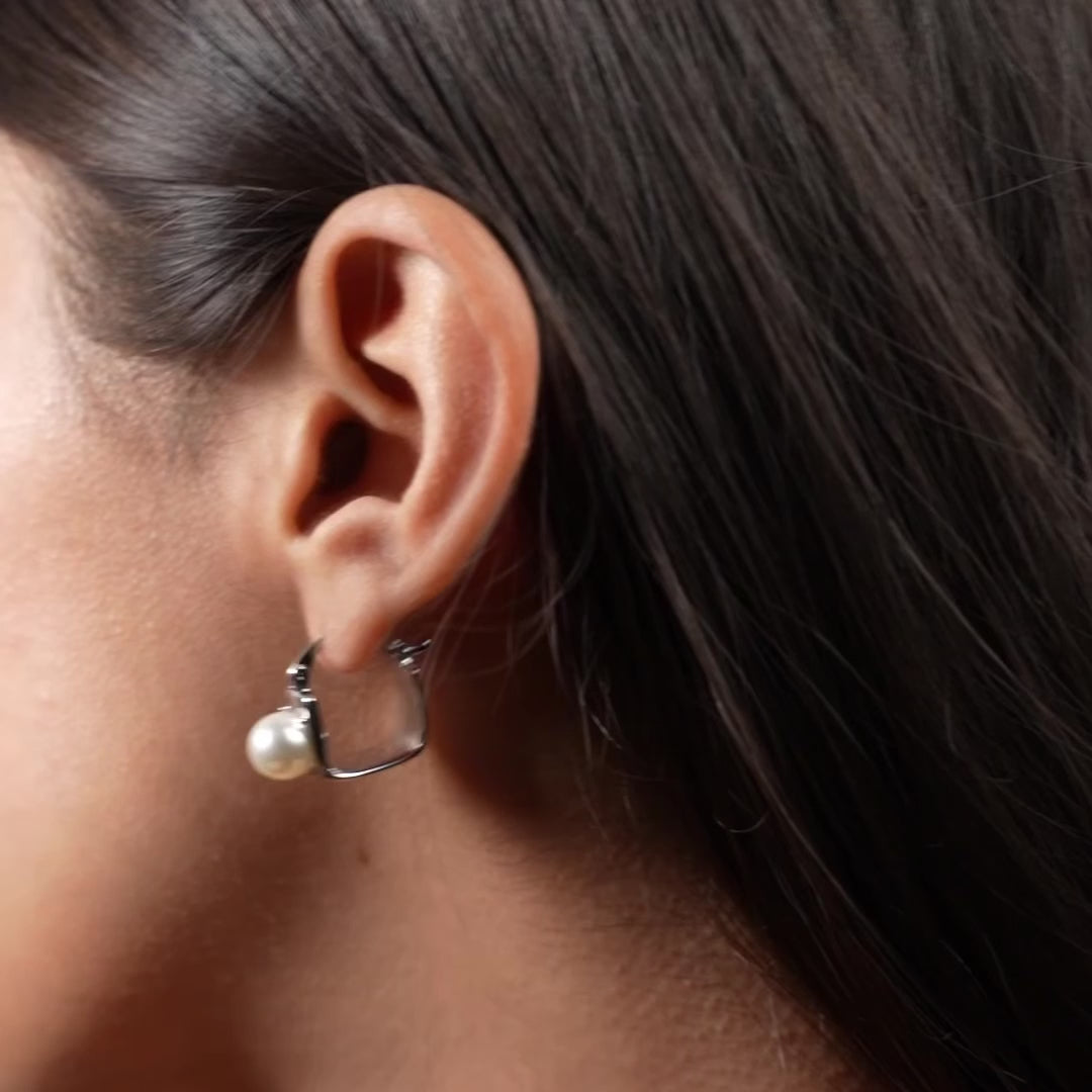 Modern Pearl Drop Square Hoop Earrings