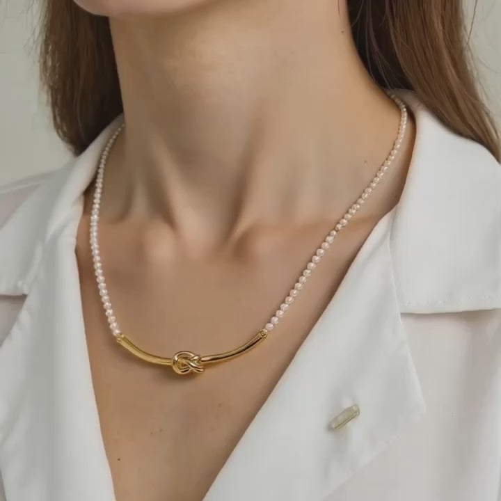 Modern Pearl Knot Choker Necklace – Silver Minimalist Charm