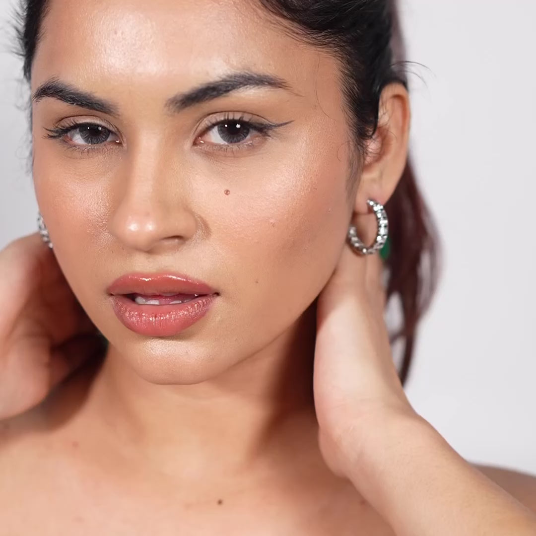 Silver Segment Hoop Earrings with Crystal Accents – Elegant Daily Wear