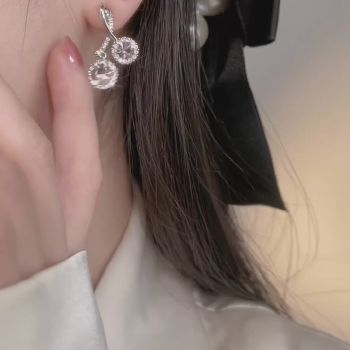 Pink Crystal Drop Earrings – Silver Loop Halo Studs