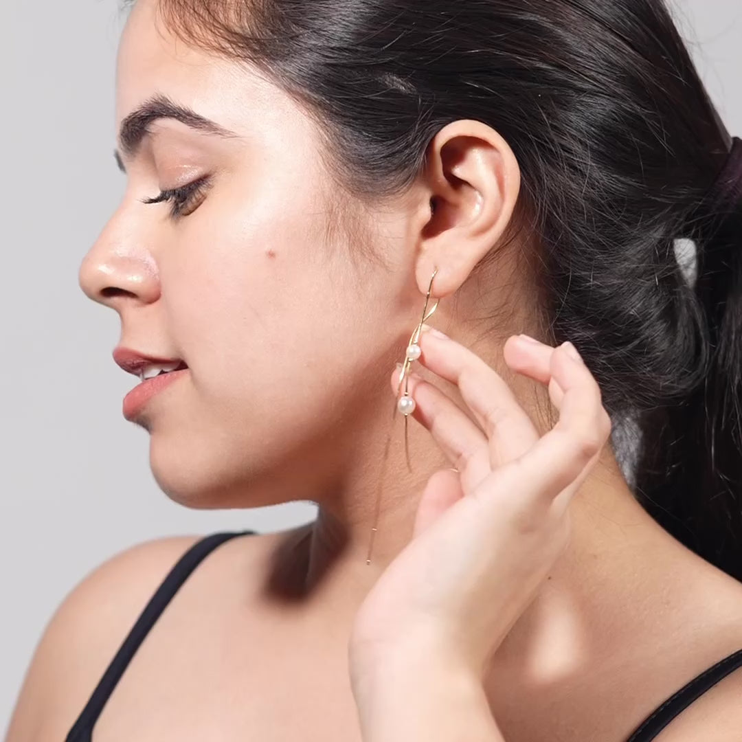 Linear Pearl Threader Earrings – Gold & Silver Drape Chain Design