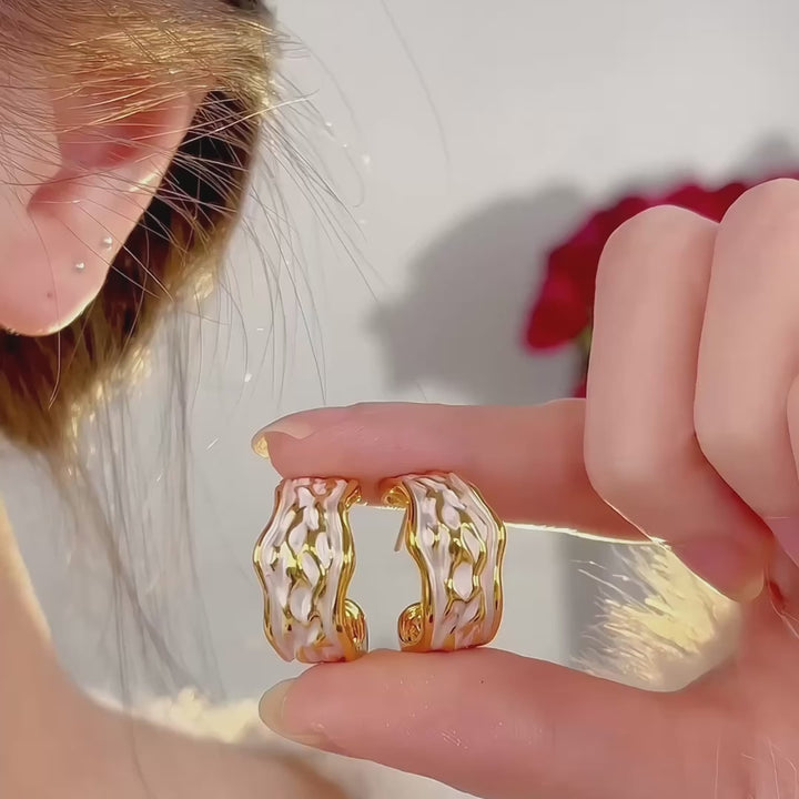 Molten White Enamel Gold Hoop Earrings