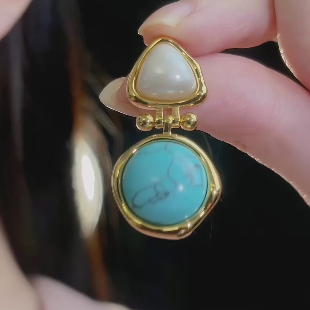 Vintage Pearl & Turquoise Drop Earrings