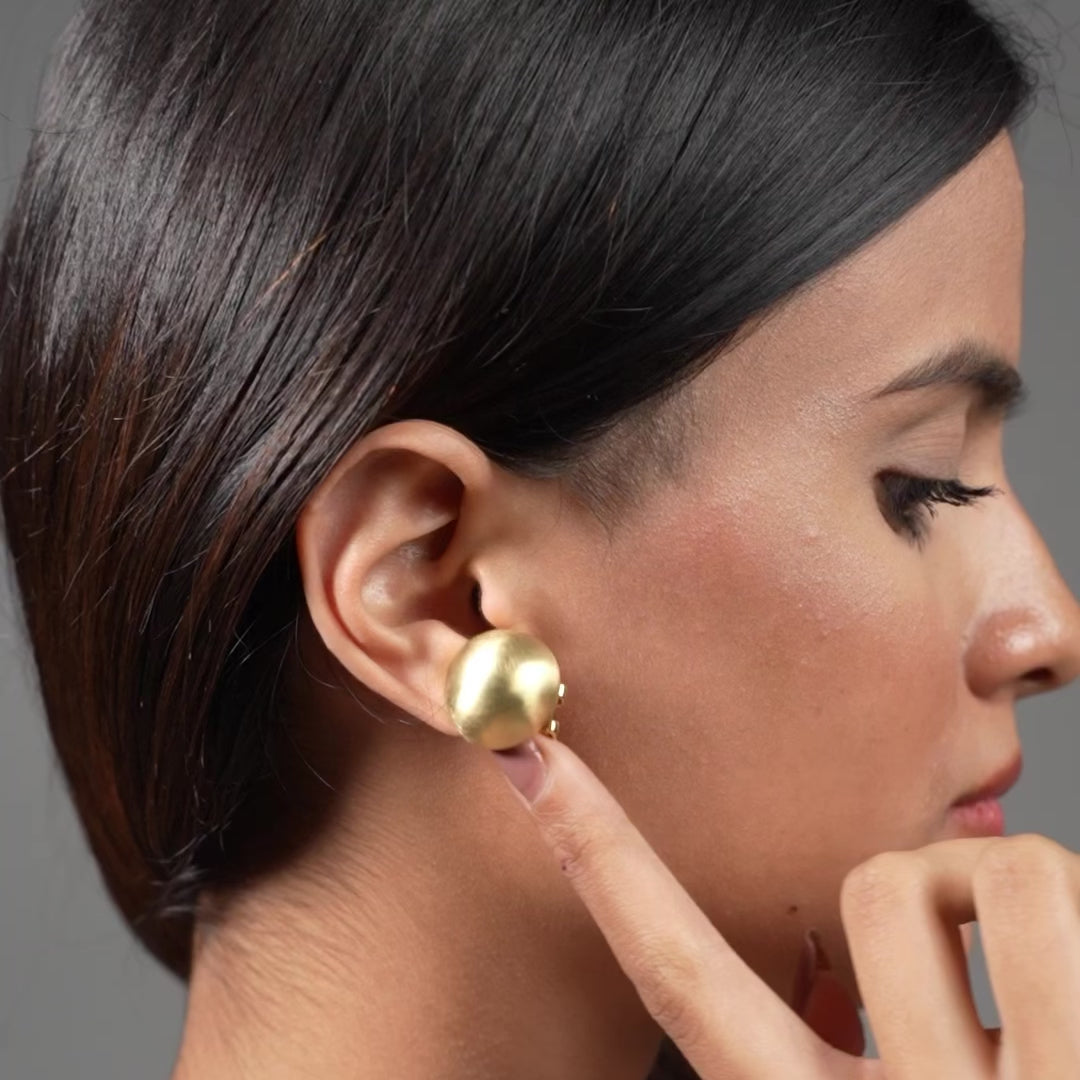 Satin Dome Clip-On Earrings – Brushed Silver & Champagne Gold